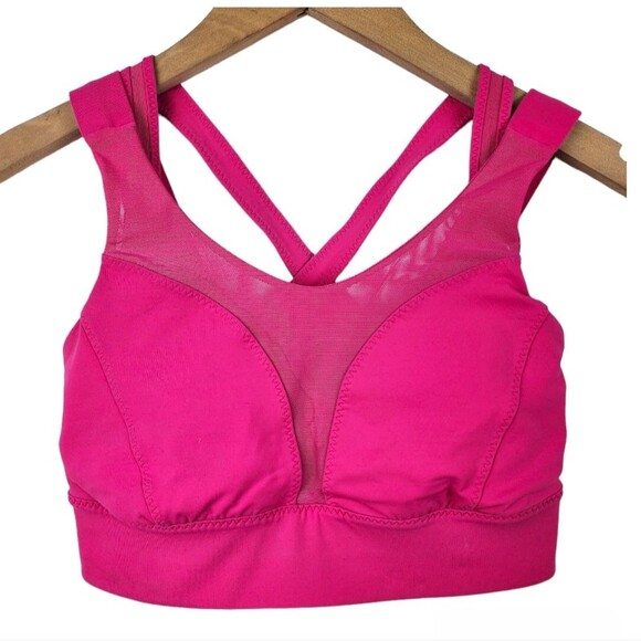 Lululemon Oxygen Sport Bra Magenta Pink Fuchsia Mesh Lace Criss-Cross Strap 6 - Picture 1 of 15